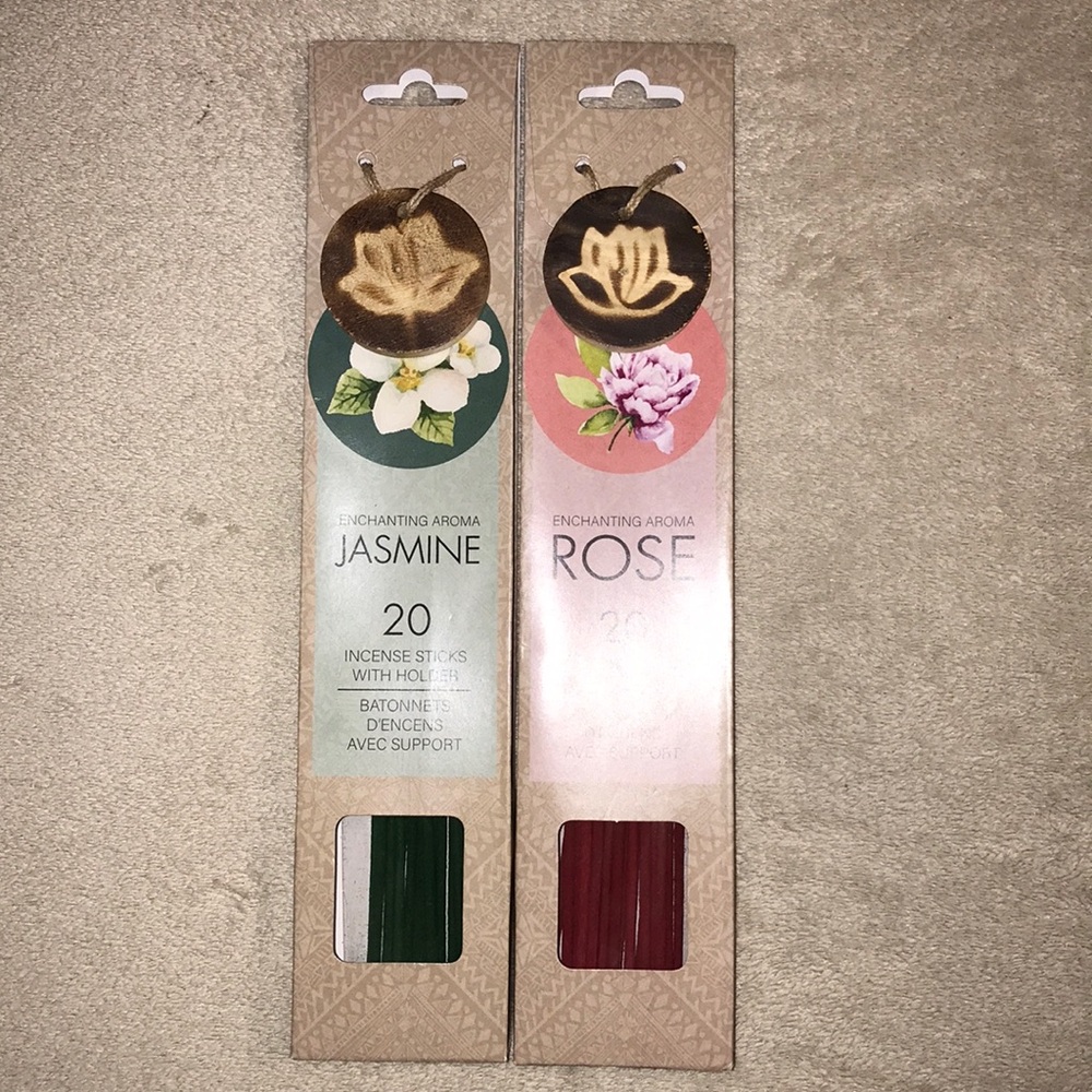 Jasmine & Rose Incense Sticks Duo - Green & Burgundy